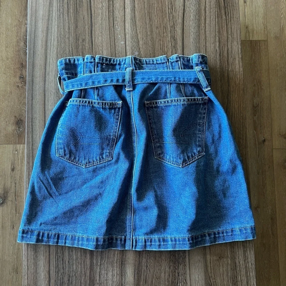American Eagle Outfitters Blue Skater Mini Skirt with Tie Front Size 4 Regular - Picture 4 of 9